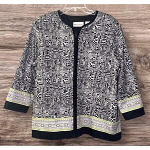 Alfred Dunner Womens Black & White Patterned Jacket Lightweight Grannycore